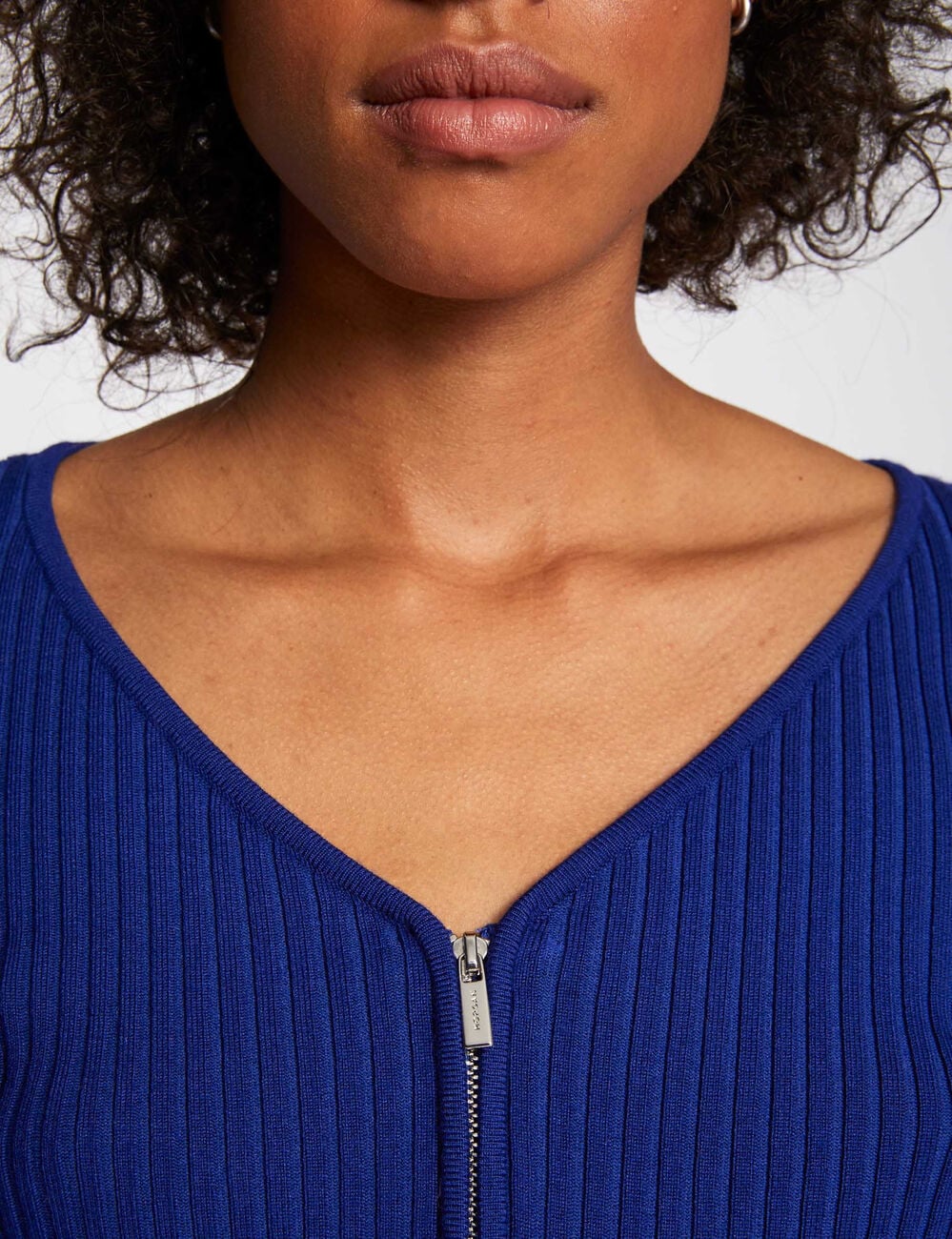 Jersey manga larga punto acanalado azul mujer