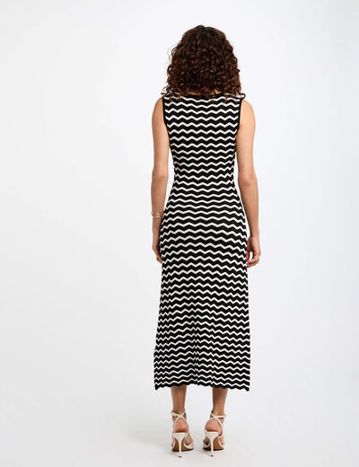 Vestido punto largo ajustado negro mujer