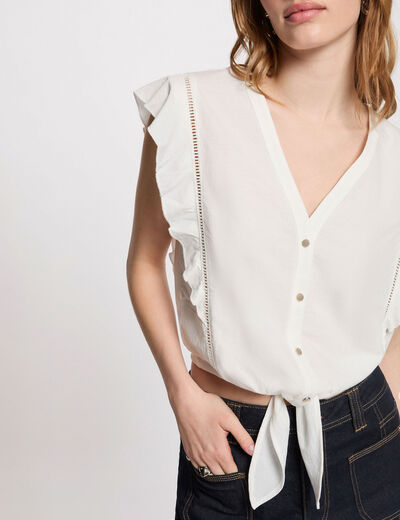 Camisa anudada cuello v blanco mujer