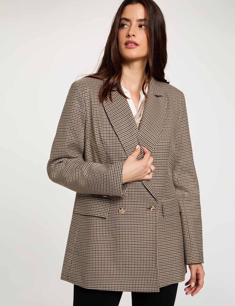 Blazer recto con cuello de solapa marr&oacute;n mujer