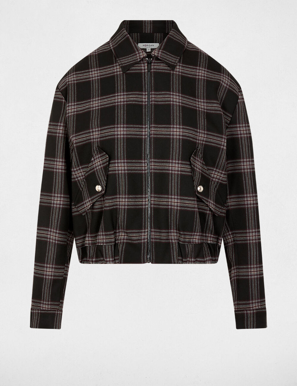 Chaqueta de cuadros negro mujer