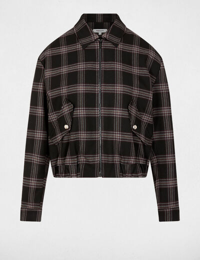 Chaqueta de cuadros negro mujer