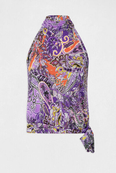 Top escote halter estampado multicolor mujer