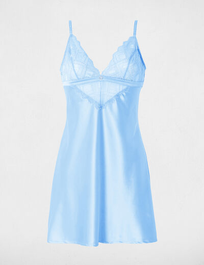 Camis&oacute;n satinado con cuello v azul mujer