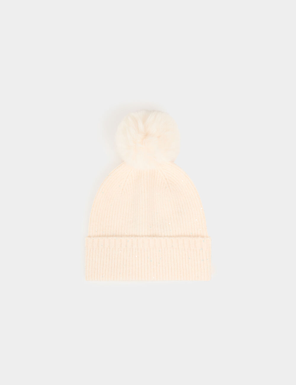 Gorro con hilos metalizados marfil mujer