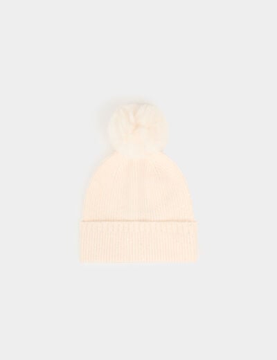 Gorro con hilos metalizados marfil mujer