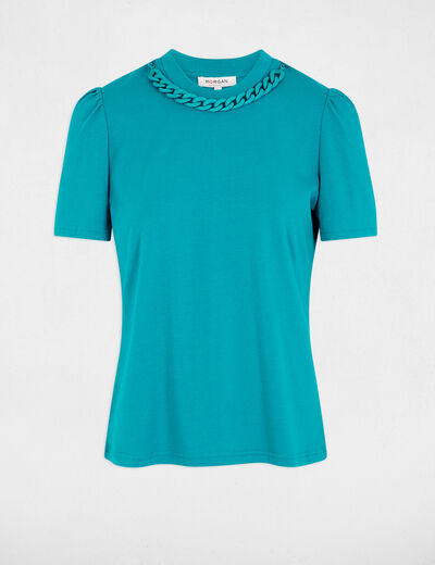 Camiseta manga corta cadena azul turquesa mujer