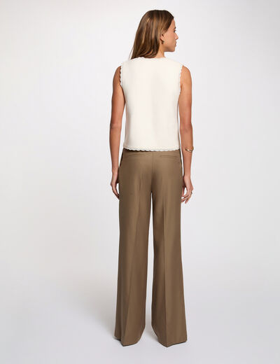 Pantal&oacute;n ancho con pliegues verde caqui mujer