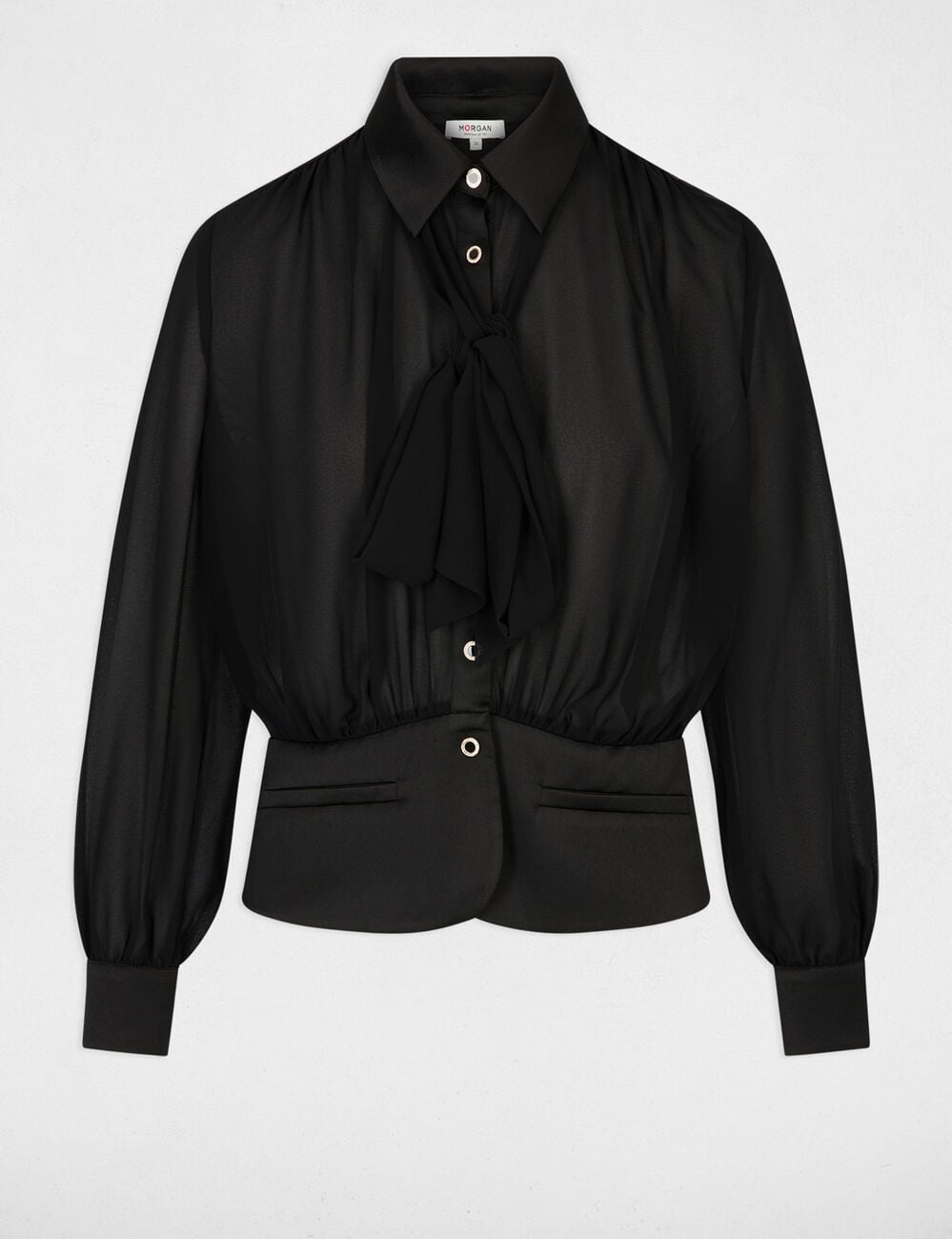 Blusa de gasa con lazada negro mujer
