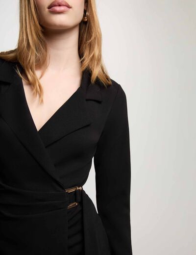 Vestido de crep&eacute; con cuello vuelto negro mujer