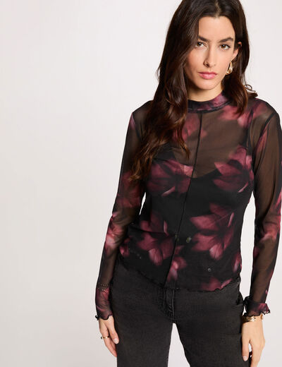 Camiseta ajustada manga larga multicolor mujer