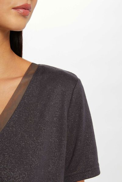 Camiseta manga corta con lentejuelas gris anthracite mujer