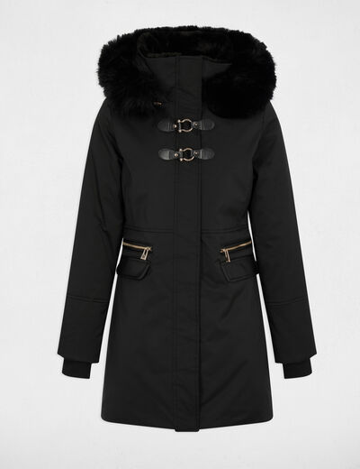 Parka recta de media longitud negro mujer