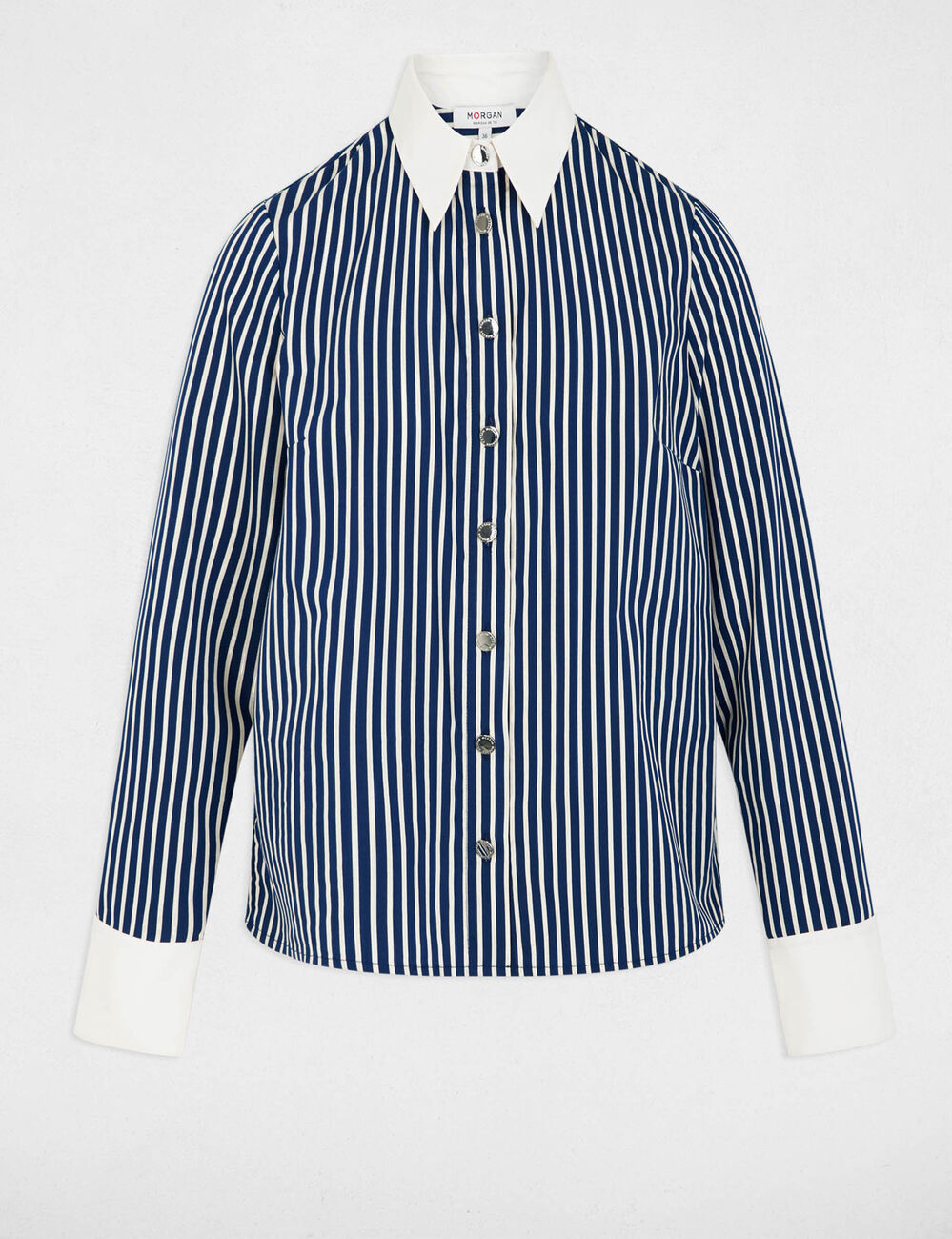 Camisa de rayas con cuello contrastado azul marino mujer