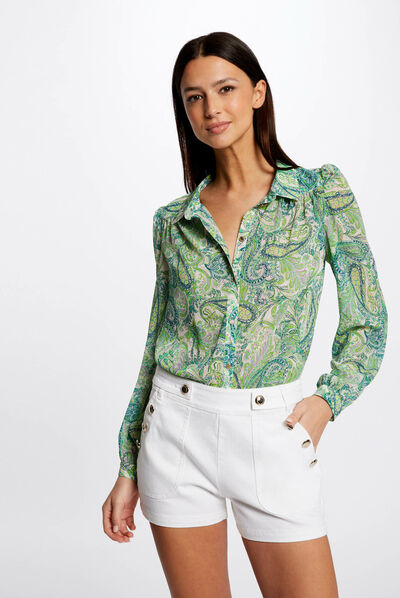 Camisa manga larga estampada multicolor mujer