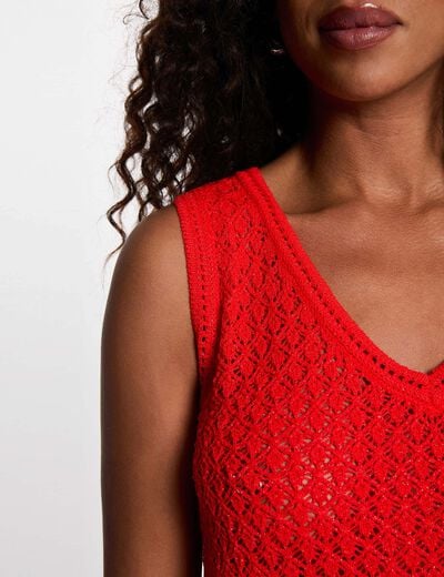 Top de crochet con cuello en v rojo vivo mujer