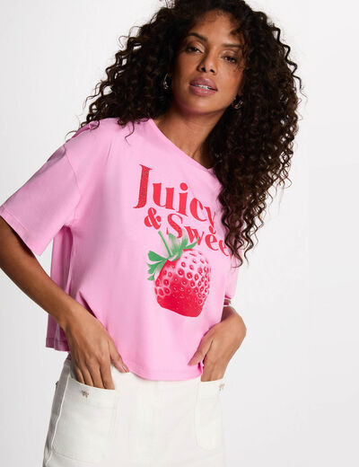 Camiseta cropped estampada rosa mujer