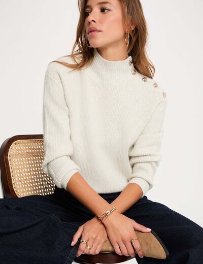 Jersey de cuello alto marfil mujer