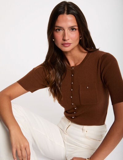 Jersey cuello redondo mangas cortas marr&oacute;n chocolate mujer