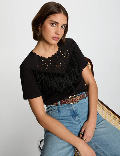 Camiseta de manga corta negro mujer