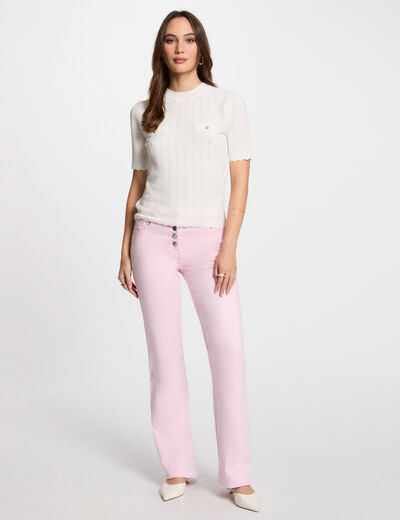 Pantalón boot-cut abotonado rosa pastel mujer