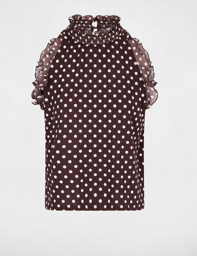 Top de cuello alto marr&oacute;n oscuro mujer