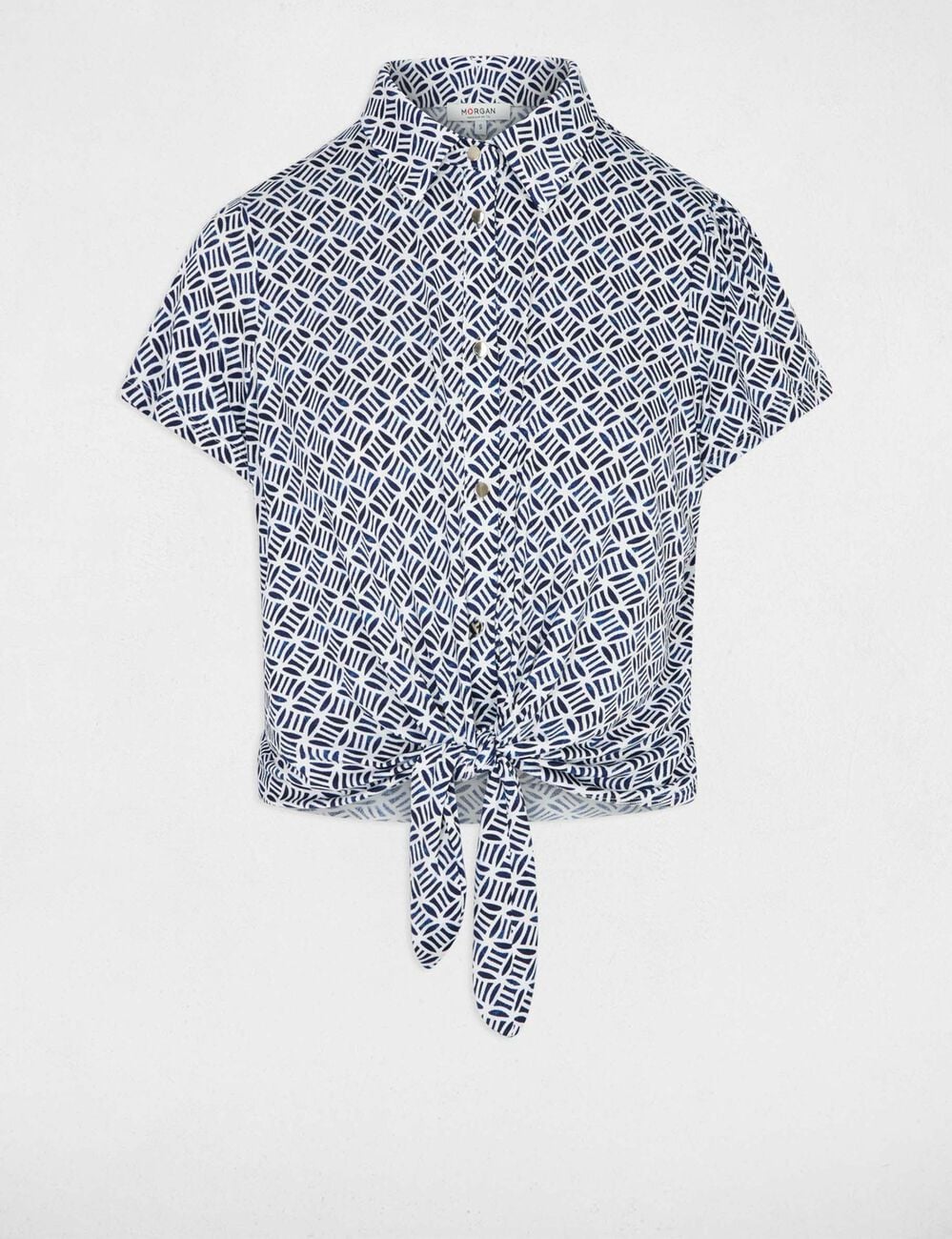 Camisa anudada con cuello abierto blanco mujer