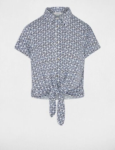 Camisa anudada con cuello abierto blanco mujer