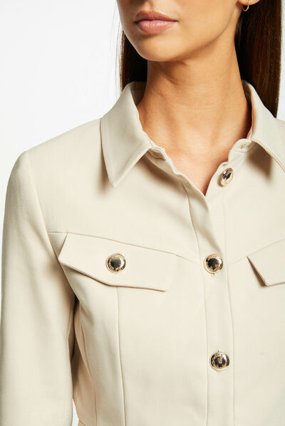 Chaqueta city entallada manga 3/4 beige mujer