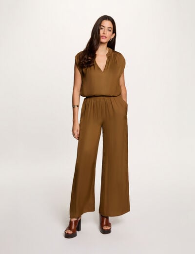 Pantal&oacute;n ancho fluido c&aacute;mel mujer