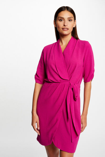 Vestido cruzado manga 3/4 frambuesa mujer