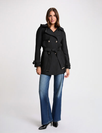 Trench midi con capucha negro mujer