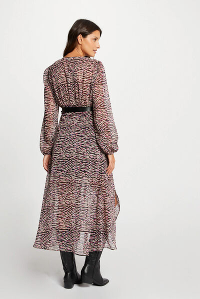 Vestido largo acampanado estampado multico mujer