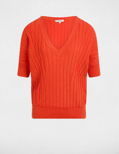 Jersey manga 3/4 y escote en V naranja oscuro mujer