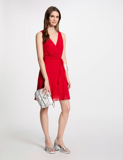 Vestido corto cruzado rojo mujer