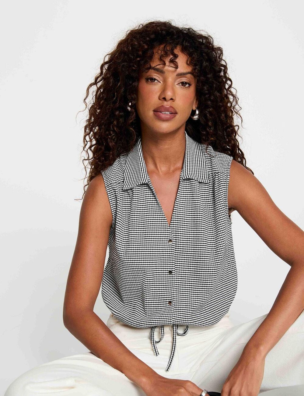 Camisa sin mangas anudada negro mujer