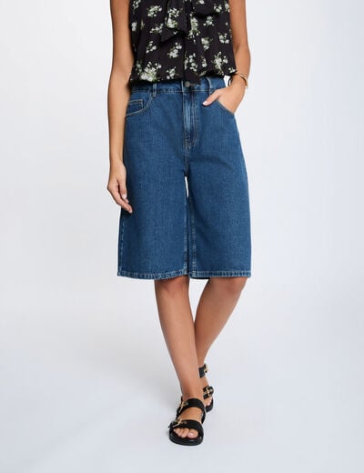 Bermuda de cintura alta denim crudo mujer