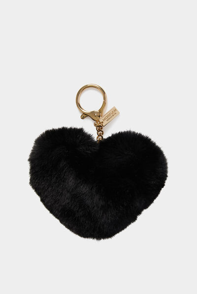 Llavero corazon pelo de imitación negro mujer