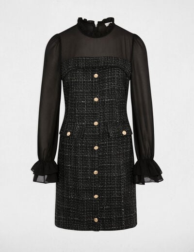 Vestido de tweed con mangas largas negro mujer