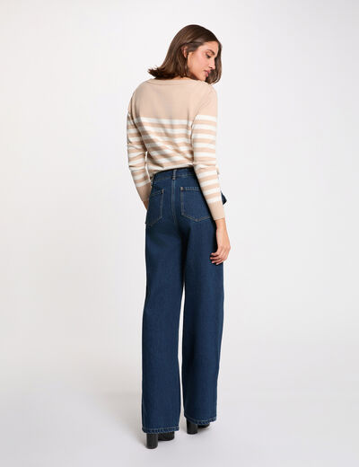 Jersey bordado a rayas marron clair mujer