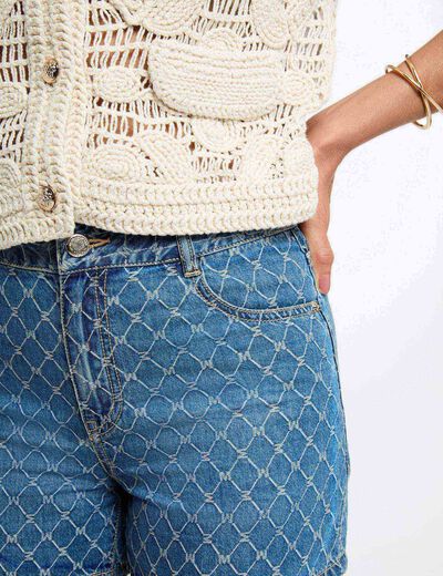 Short vaquero talle alto denim stone mujer