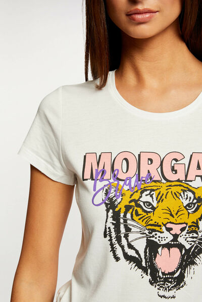 Camiseta de manga corta crudo mujer