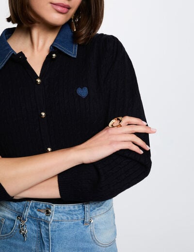 Jersey con cuello vuelto y botones azul marino mujer