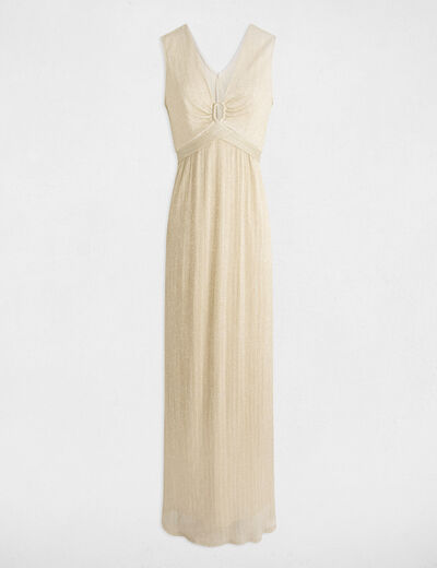 Vestido largo recto amarillo oro mujer