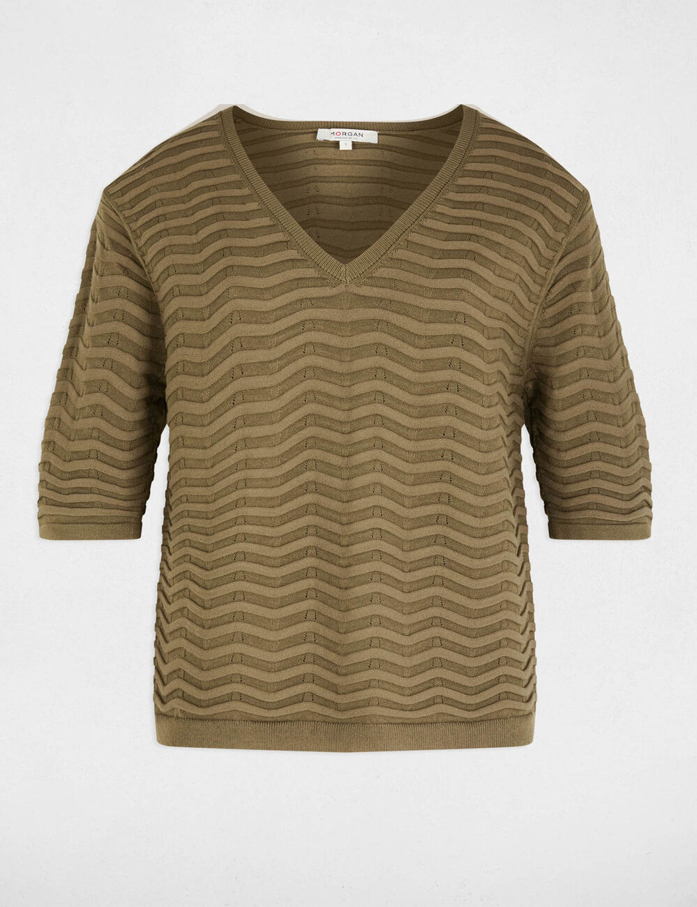 Jersey cuello v mangas 3/4 verde caqui mujer