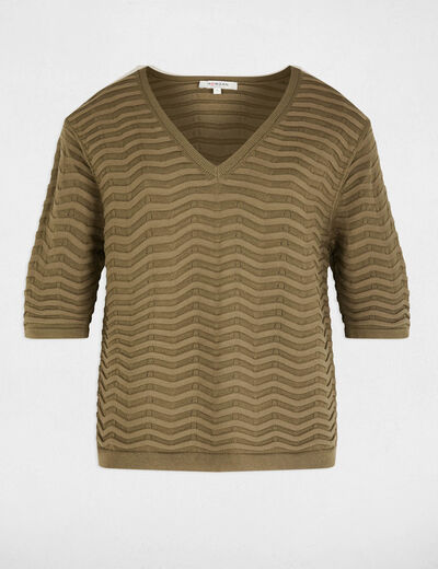 Jersey cuello v mangas 3/4 verde caqui mujer