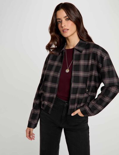 Chaqueta de cuadros negro mujer