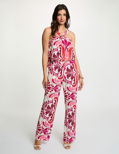 Pantal&oacute;n recto fluido multicolor mujer