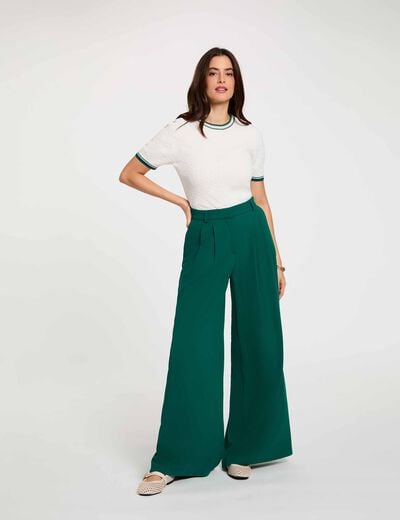 Pantal&oacute;n ancho de tiro alto verde mujer
