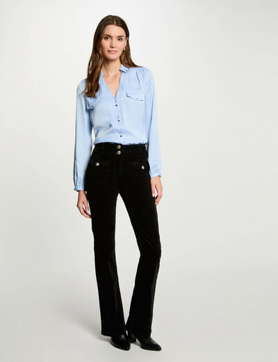 Pantalón ajustado terciopelo negro mujer